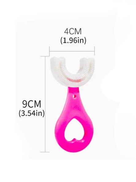Çocuk Diş Fırçası U Şeklinde Pratik Bebek Diş Fırçası Saplı 2-6 Yaş PEMBE 360 Derece Dönebilen - 8
