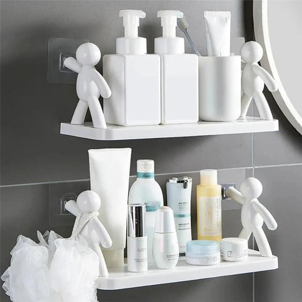 2 li Banyo Mutfak Organizer Şampuan Kozmetik Baharat Kavanoz Düzenleyici Yapışkanlı Raf Çöp Adam - 5
