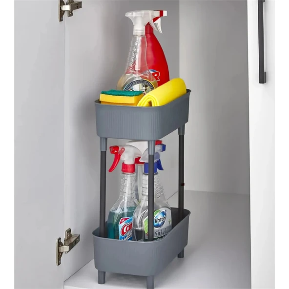 İki Katlı Raf Çok Amaçlı 2 Katlı Evye Altı Düzenleyici Dolap İçi Tezgah Altı Banyo Mutfak Organizer - 2