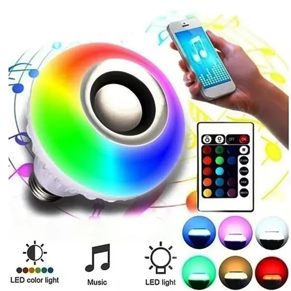 Bluetooth Hoparlörlü Uzaktan Kumandalı RGB Akıllı LED Ampul 16 Renk Değiştirilebilir Müzikli Lamba - 8