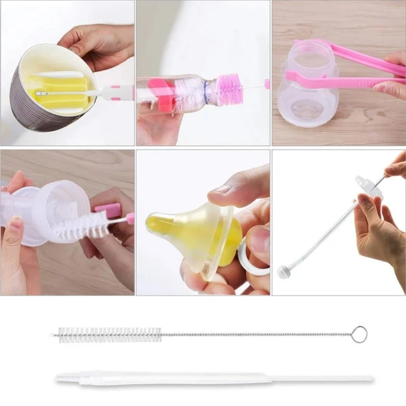 7 Parça Biberon Kavanoz Termos Suluk Sürahi Bardak Şişe İçi Temizleme Fırçası Aparatı Seti - 8