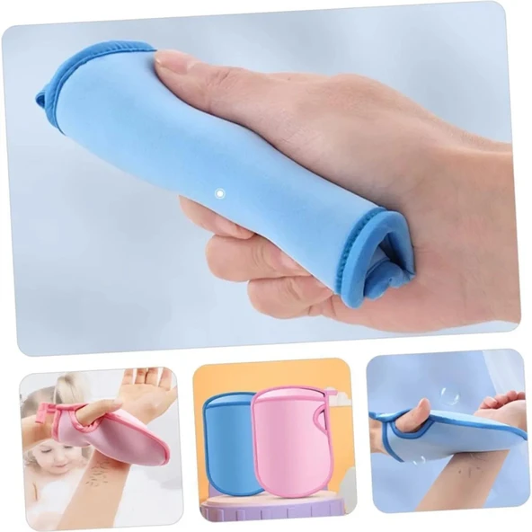 Ele Geçmeli Ölü Deri Sökücü Kese Yumuşak Kir Sökücü Lif Banyo Kesesi Banyo Eldiveni Mavi Renk - Resim 7