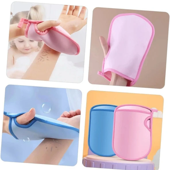 Ele Geçmeli Ölü Deri Sökücü Kese Yumuşak Kir Sökücü Lif Banyo Kesesi Banyo Eldiveni Mavi Renk - Resim 4