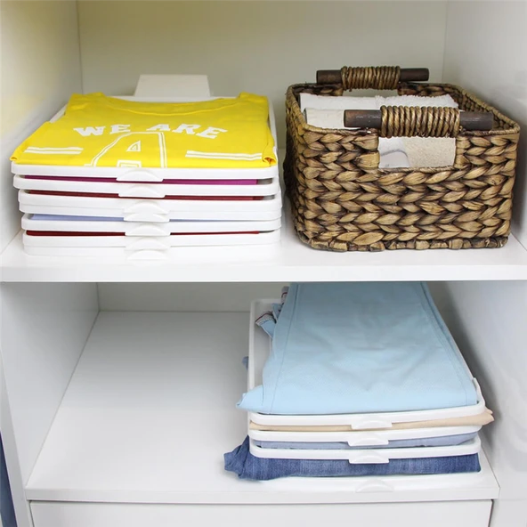 5 Adet Plastik T-shirt Düzenleyici Gömlek Elbise Dolap Organizer - 2