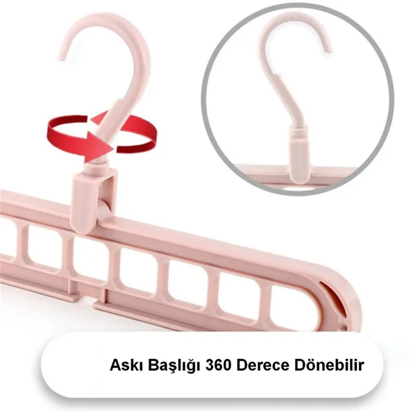 Gömlek Tişört Askısı Sihirli Döner Başlıklı 9 Gözlü Yer Tasarruflu Çoklu Dolap Askı Aparatı - 7