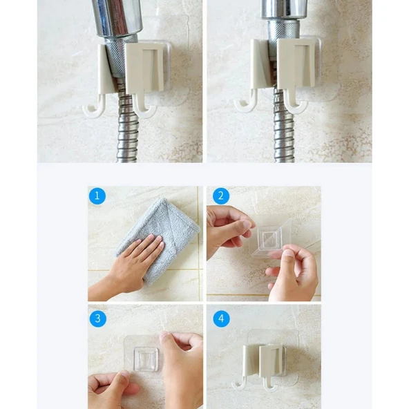 Kendinden Yapışkanlı Çift Askılı Banyo Duş Başlığı Tutucu Duş Başlığı Organizeri - 7