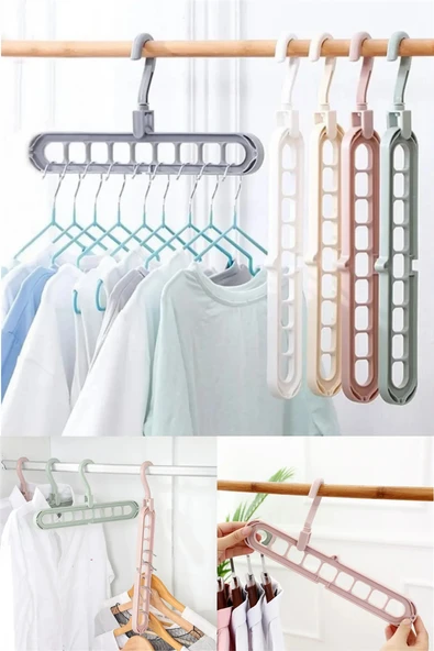 Gömlek Tişört Askısı Sihirli Döner Başlıklı 9 Gözlü Yer Tasarruflu Çoklu Dolap Askı Aparatı