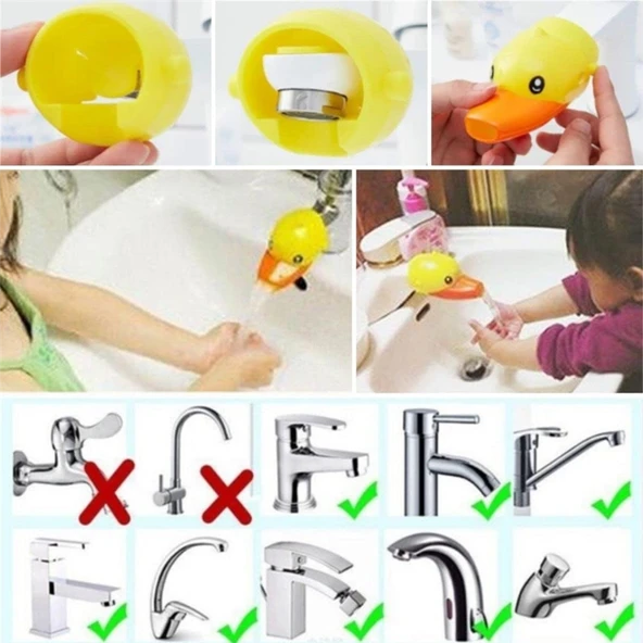 Musluk Uzatıcı El Yıkama Alışkanlığı Kazandırma Aparatı Musluk Uzatma Başlığı Ördek Figürlü - 8