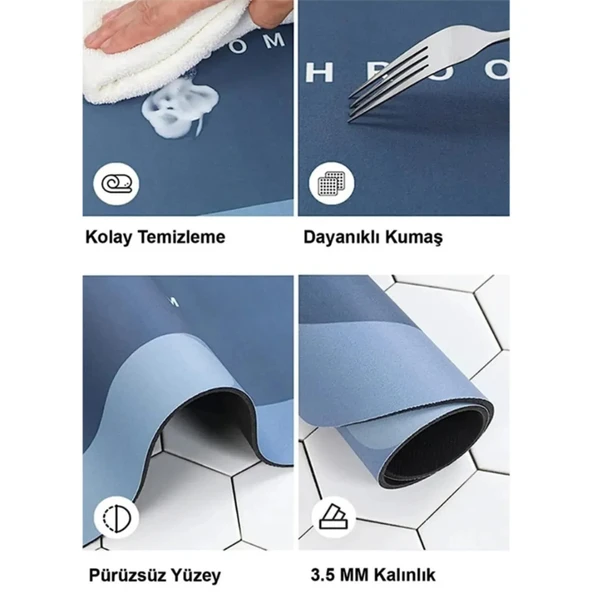 Dikdörtgen Sihirli Su Emici Kaydırmaz Banyo Paspası Ayak Matı Kaymaz Tabanlı Abdest Paspası 58x38 Cm - 5