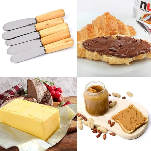 6 Adet Ahşap Saplı Mini Kahvaltı Bıçağı Yağ Sos Reçel Sürme Bıçağı - 6