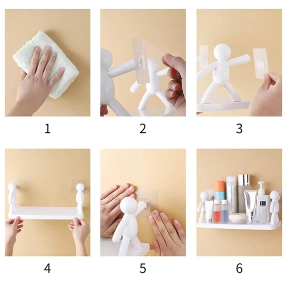 2 li Banyo Mutfak Organizer Şampuan Kozmetik Baharat Kavanoz Düzenleyici Yapışkanlı Raf Çöp Adam - 6
