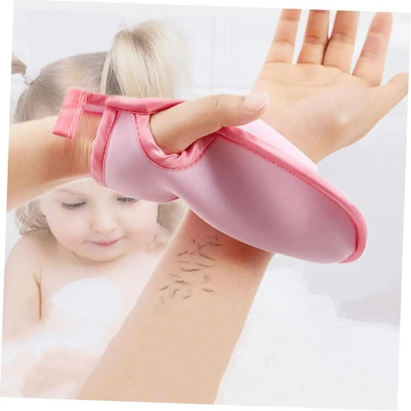 Ele Geçmeli Ölü Deri Sökücü Kese Yumuşak Kir Sökücü Lif Banyo Kesesi Banyo Eldiveni Mavi Renk - Resim 3