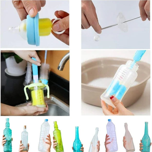 7 Parça Biberon Kavanoz Termos Suluk Sürahi Bardak Şişe İçi Temizleme Fırçası Aparatı Seti - 3