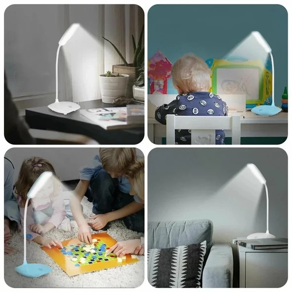 Şarjlı Dokunmatik Led Masa Lambası 3 Kademeli Okuma Işığı 360 Derece Oynar Başlıklı Beyaz Led Lamba - 4