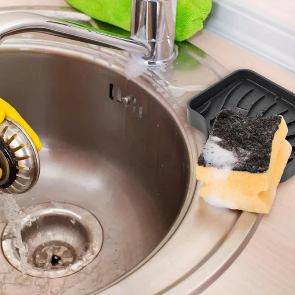 Turkuaz Silikon Su Giderli Sabunluk Vantuzlu Esnek Yapılı Mutfak Banyo Duvar Tipi Sabun Kabı - 8