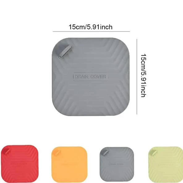 Gri Renk Kare Kötü Koku Önleyici Silikon Mat Banyo Mutfak Lavabo Balkon Gider Tıpası Kapağı - 2