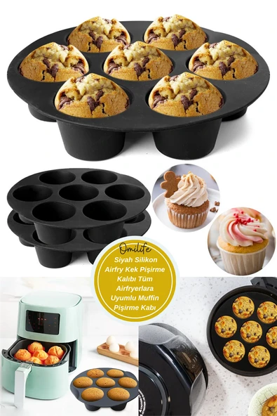 Siyah Silikon Airfry Kek Pişirme Kalıbı Tüm Airfryerlara Uyumlu Muffin Pişirme Kabı - 2