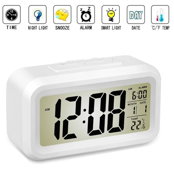 Dekoratif Renkli Masaüstü Alarm Sıcaklık Tarih Ölçer Led Işıklı Dijital Çalar Saat - 5