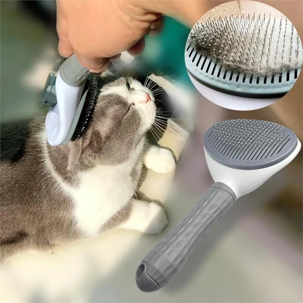 Otomatik Temizlenen Tuşlu Evcil Hayvan Fırçası Pratik Kedi Köpek Tüy Toplayıcı Ergonomik Bakım Tarağı - 4