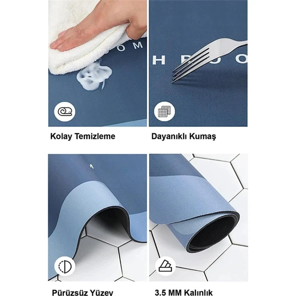 Sihirli Su Emici Banyo Paspası Kaydırmaz Tabanlı 35 mm Kalınlık Abdest Ayak Kurulama Matı - Resim 6