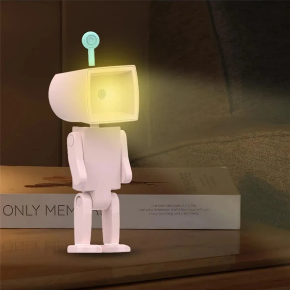 Robot Şeklinde Masa Üstü Lamba ve Telefon Tutacağı Kare Şekilli Sarı Lambalı - 6