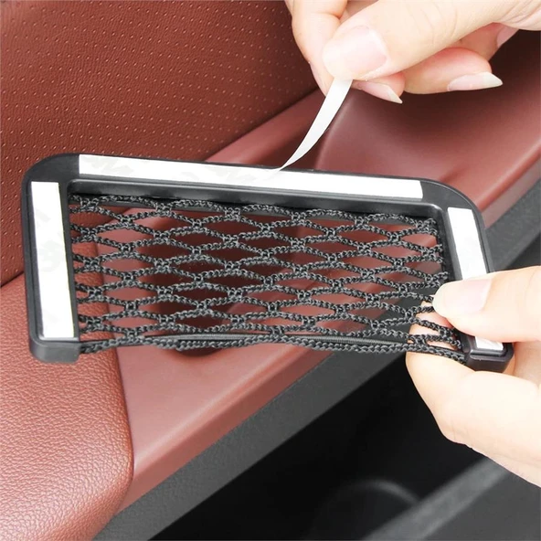 Araba Torpido Telefon Ruhsat Tutucu Fileli Araç Içi Organizer Yapışkanlı File Düzenleyici 14x8 Cm - 6