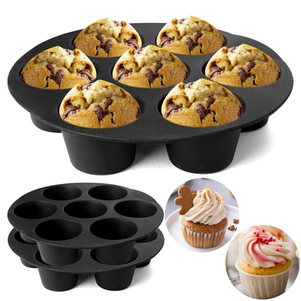 Siyah Silikon Airfry Kek Pişirme Kalıbı Tüm Airfryerlara Uyumlu Muffin Pişirme Kabı - 4
