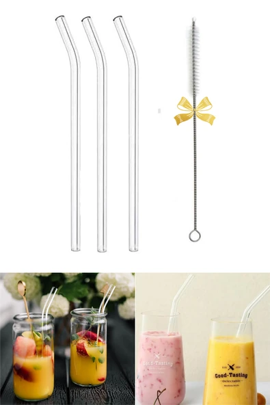 Termosilikat Isıya Dayanıklı Bardak Cam Pipeti Temizleme Fırçası Hediyeli 3 Adet Cam Pipet