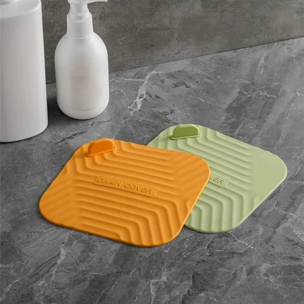 Gri Renk Kare Kötü Koku Önleyici Silikon Mat Banyo Mutfak Lavabo Balkon Gider Tıpası Kapağı - 7