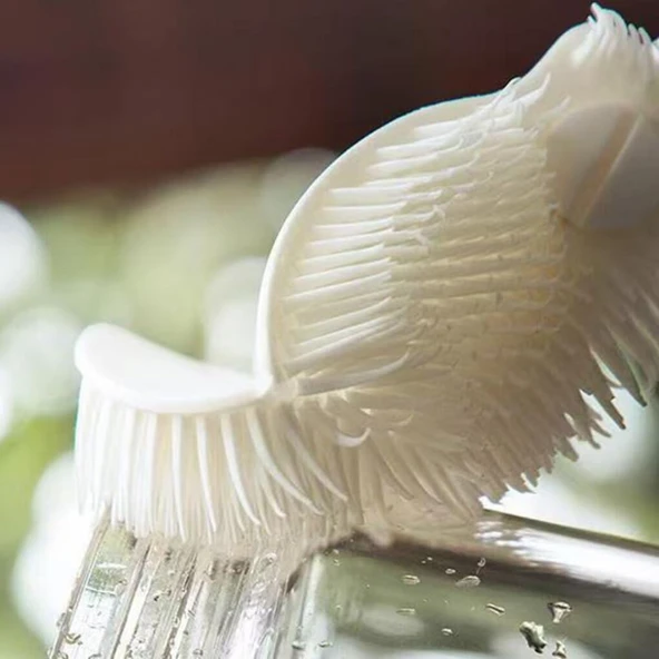 Beyaz Yaprak Model Silikon Uçlu Ekstra Yumuşak Bardak Şişe Ve Biberon Temizleme Fırçası - 2
