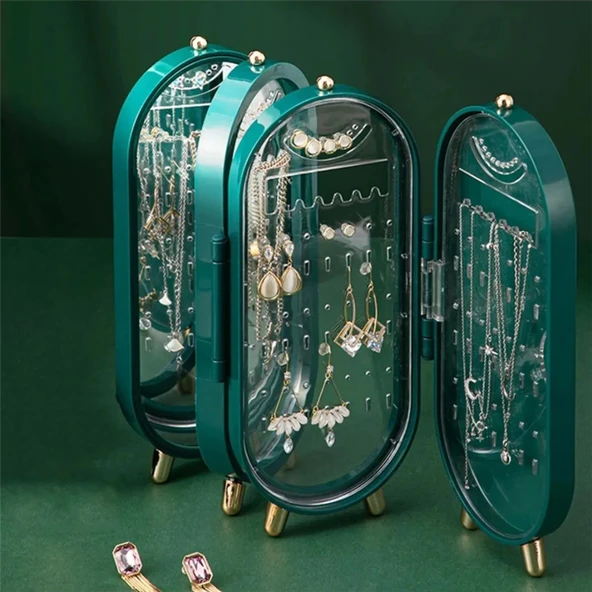 4 Bölmeli Takı Organizeri Aynalı Takı Yüzük Standı, Küpe Standı, Kolye Düzenleyici - 6