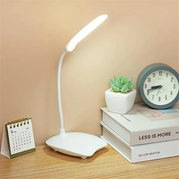 Şarjlı Dokunmatik Led Masa Lambası 3 Kademeli Okuma Işığı 360 Derece Oynar Başlıklı Beyaz Led Lamba - 2