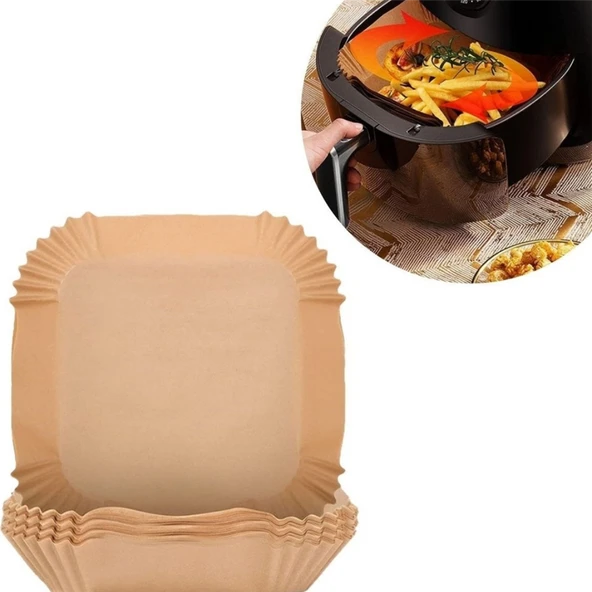Airfryer Pişirme Kağıdı 50 Adet Hava Fritözü Kare Model Pişirme Kağıdı Airfryer Yağsız Fritöz - 3