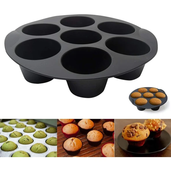 Siyah Silikon Airfry Kek Pişirme Kalıbı Tüm Airfryerlara Uyumlu Muffin Pişirme Kabı - 7