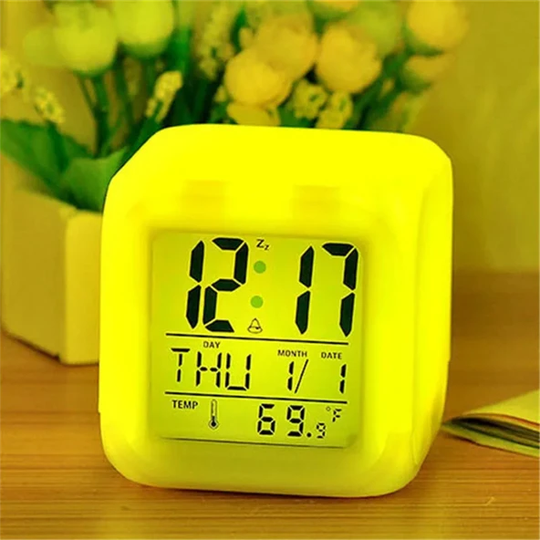 Led Dijital Renkli Masa Saati Alarm Termometre Tarih Masaüstü Saat - 3