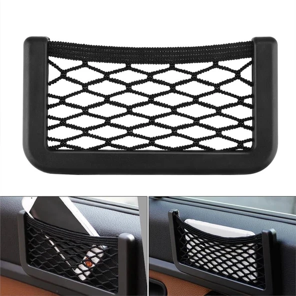 Araba Torpido Telefon Ruhsat Tutucu Fileli Araç Içi Organizer Yapışkanlı File Düzenleyici 14x8 Cm - 3