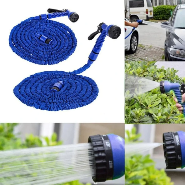 22.5 Metre Uzayan Hortum Sulama Tabancalı Esnek Bahçe Hortumu Yeşil Renk Dayanıklı Model - 7