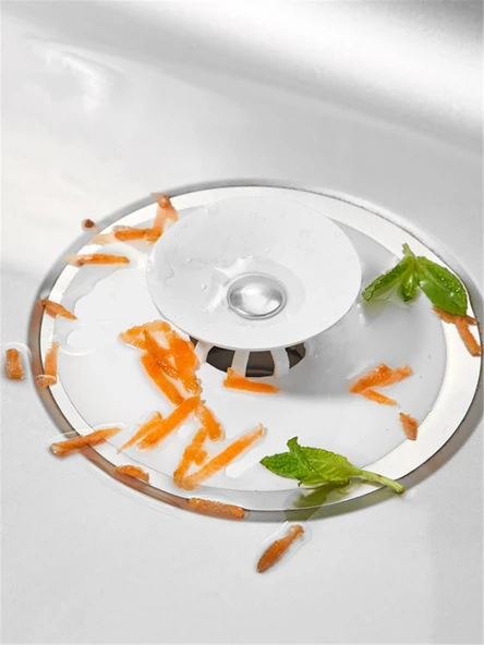 Mutfak ve Banyo İçin Lavabo ve Küvet Tıkacı Süzgeci Pratik ve Esnek Tasarımlı Hijyenik Süzgeç Beyaz - 2