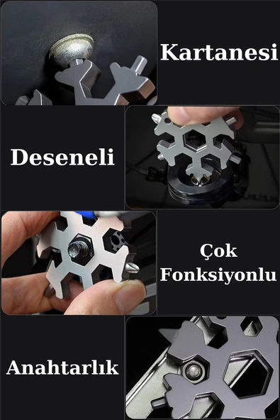 Çok Fonksiyonlu Kar Tanesi Desenli Vida, Soda kapağı ve Somun Açıcı Anahtarlık - 4