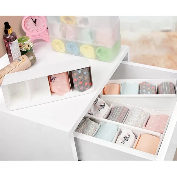 4 Bölmeli Plastik Çorap Çekmece Düzenleyici Organizer Kravat Eşarp Düzenleyici Organizeri - 4