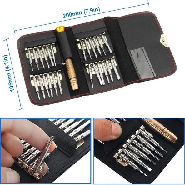 25 Parça Taşınabilir Tornavida Seti Telefon Saat Elektronik Tamir İçin Hassas Uçlu Mini Set - 7