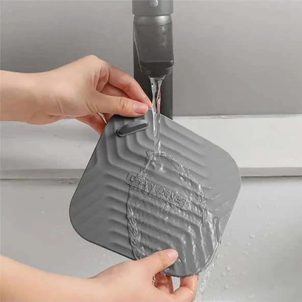 Gri Renk Kare Kötü Koku Önleyici Silikon Mat Banyo Mutfak Lavabo Balkon Gider Tıpası Kapağı - 4