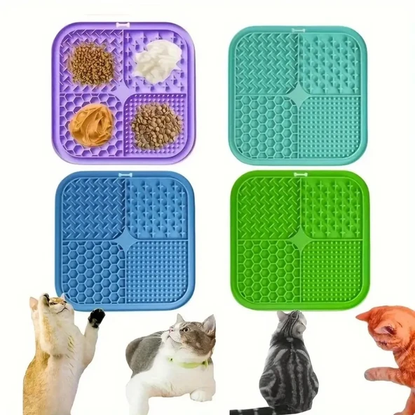 Köpek Kedi İçin Silikon Yavaş Yeme Kabı ve Yalama Matı Katı Sıvı Mama Uyumlu Pratik Taban - 6