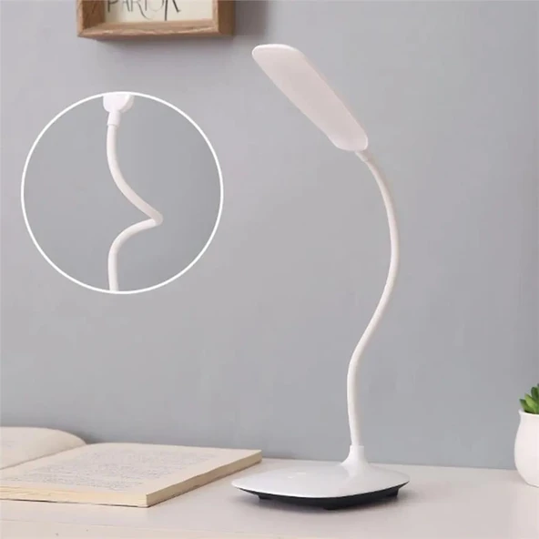 Şarjlı Dokunmatik Led Masa Lambası 3 Kademeli Okuma Işığı 360 Derece Oynar Başlıklı Beyaz Led Lamba - 7