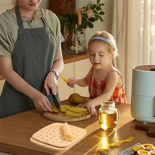 Airfryer Delikli Pişirme Kağıdı 100 Adet Hava Fritözü Kare Model Pişirme Kağıdı Airfryer Fritöz - 7