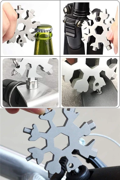 Çok Fonksiyonlu Kar Tanesi Desenli Vida, Soda kapağı ve Somun Açıcı Anahtarlık - 5