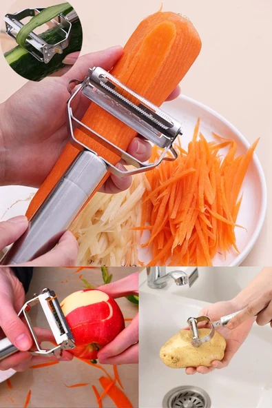 Çok Amaçlı Jülyen Soyucu Meyve Sebze Soyacak Salatalık Kabak Havuç Elma Soyacağı Çift Foksiyonlu ürün görseli 1