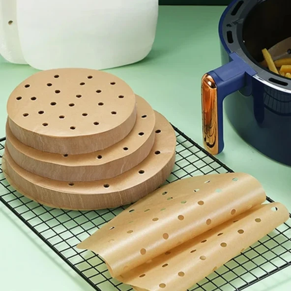 Airfryer Pişirme Kağıdı 50 Adet Delikli Yuvarlak Model Pişirme Kağıdı Airfryer Yağsız Fritöz - 7