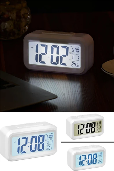 Dekoratif Renkli Masaüstü Alarm Sıcaklık Tarih Ölçer Led Işıklı Dijital Çalar Saat - 2