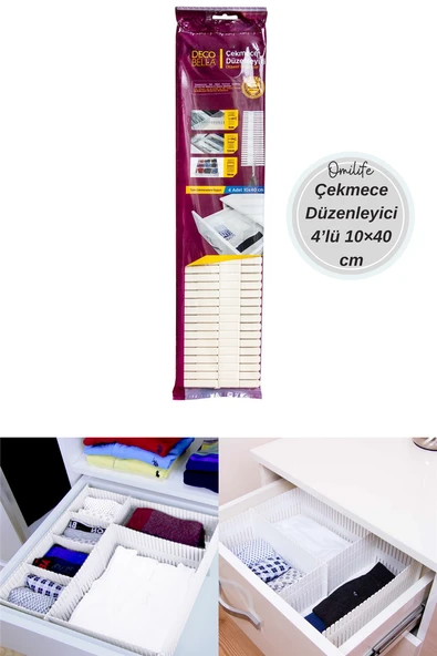 4lü Çekmece Düzenleyici Seti 10x40 cm Pratik Bölmeli Organizer Mutfak Banyo Dolap İçi Raf - 2